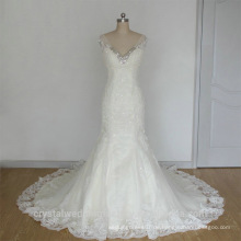 Neueste Brautkleider Alibaba Elegant Heavy Beaded Lace Weiße Nixe Brautkleider Vestidos de Novia mit Cap Ärmel LW253A